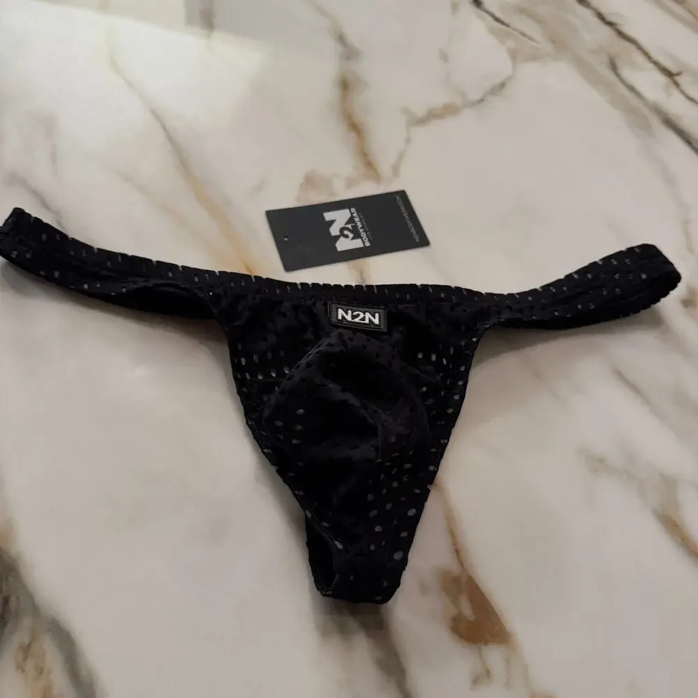 NEW N2N Bodywear Mens Raider Swim Thong See Thru Mesh Color Black Size Large